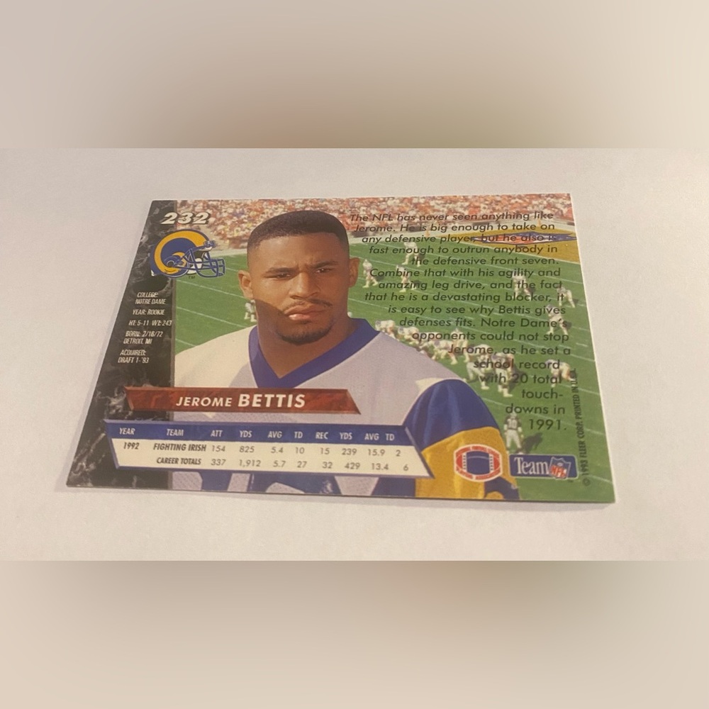 Jerome Bettis RC Rookie 1993 Fleer Ultra Football Card Vintage Collectible - Picture 2 of 3